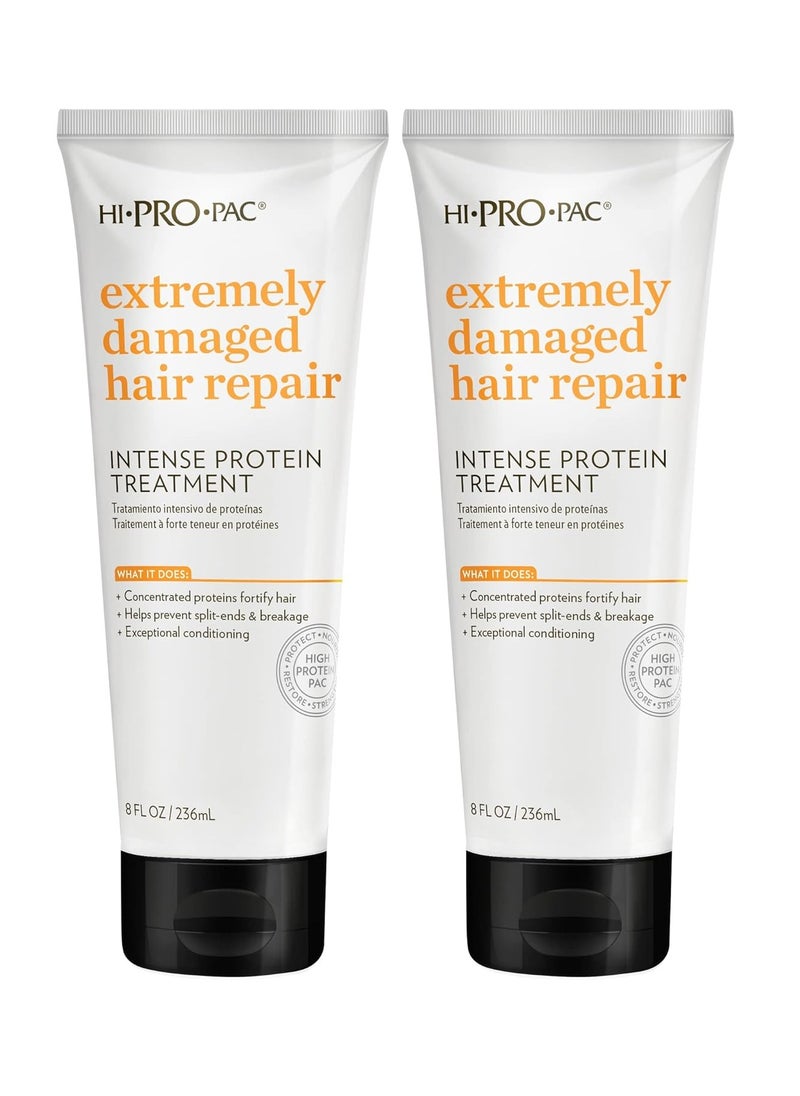 Hi-Pro-Pac Hair Mask - Extremely Damaged Hair Repair - (2-Pack) 8 fl oz - Intense Protein Treatment Masque - Deeply Conditions, Fortifies, and Helps Prevent Split Ends and Breakage