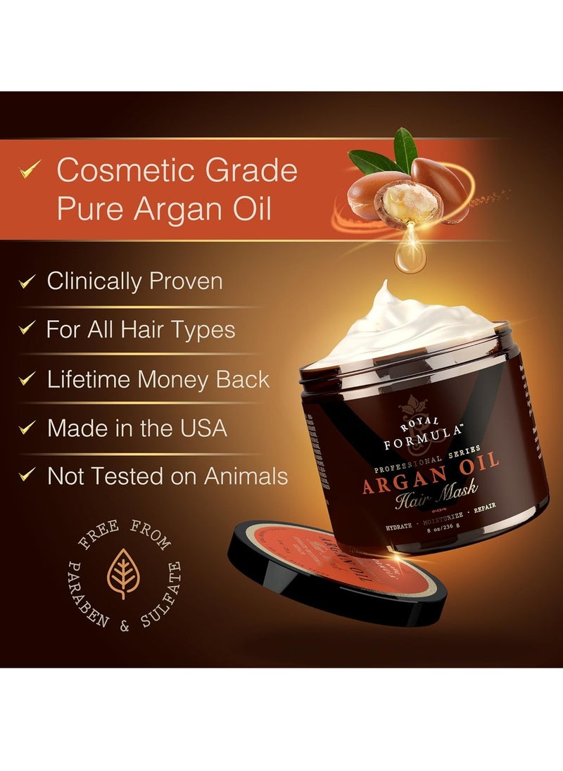 Argan Oil Hair Mask, 100% Organic Argan & Almond Oils - Deep Conditioner, Repair Dry Damaged, Color Treated & Bleached Hair - Hydrates & Stimulates Hair Growth, 8 Oz