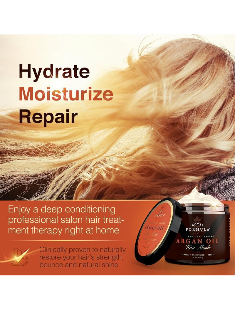Argan Oil Hair Mask, 100% Organic Argan & Almond Oils - Deep Conditioner, Repair Dry Damaged, Color Treated & Bleached Hair - Hydrates & Stimulates Hair Growth, 8 Oz