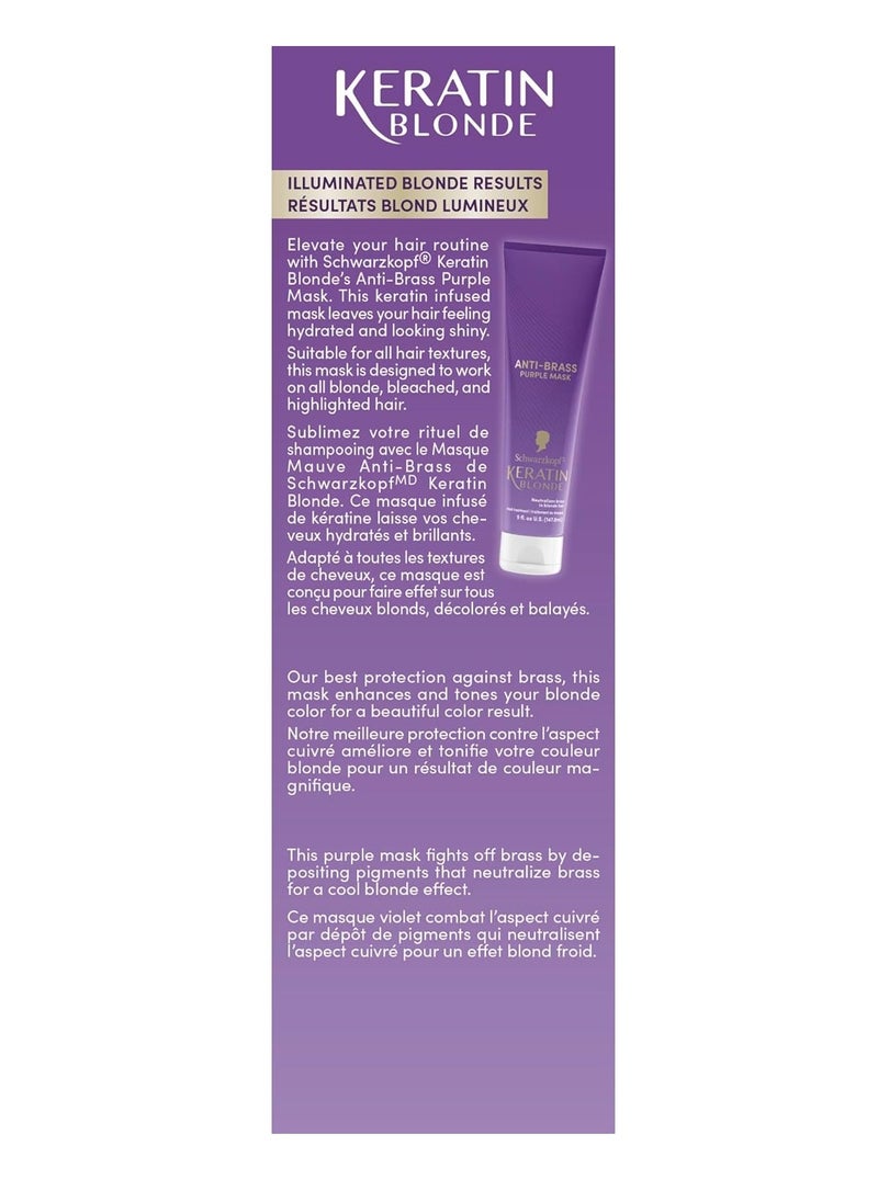 Schwarzkopf Keratin Blonde Anti Brass Purple Mask, 1 Application - Hair Dye Treatment Neutralizes Brassiness and Yellow Undertones, Hair Mask Strengthens Hair, Making it 3x Stronger