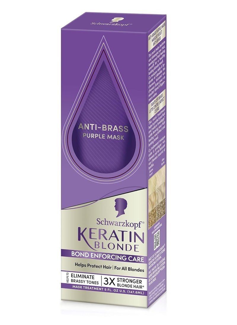 Schwarzkopf Keratin Blonde Anti Brass Purple Mask, 1 Application - Hair Dye Treatment Neutralizes Brassiness and Yellow Undertones, Hair Mask Strengthens Hair, Making it 3x Stronger