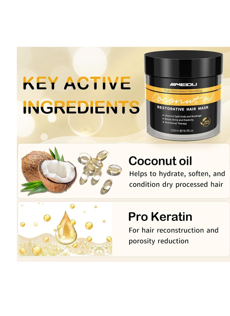 Keratin Hair Mask, Keratin Hair Treatment 500ml Hair Mask for Dry Damaged Hair, Coconut Oil Deep Conditioning Hair Mask (16.9 oz)