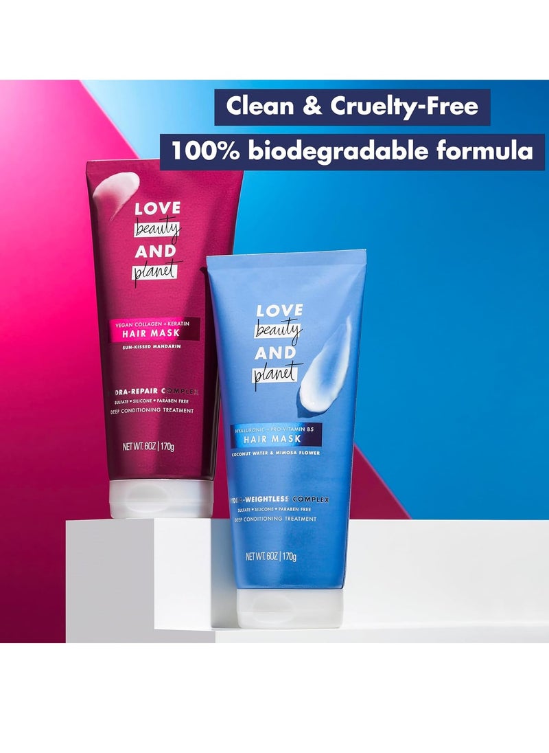 Love Beauty and Planet Hair Mask Deep Conditioning Treatment Coconut Water & Mimosa Flower for dry hair Sulfate-free, Silicone-free, & Paraben-Free 6 oz