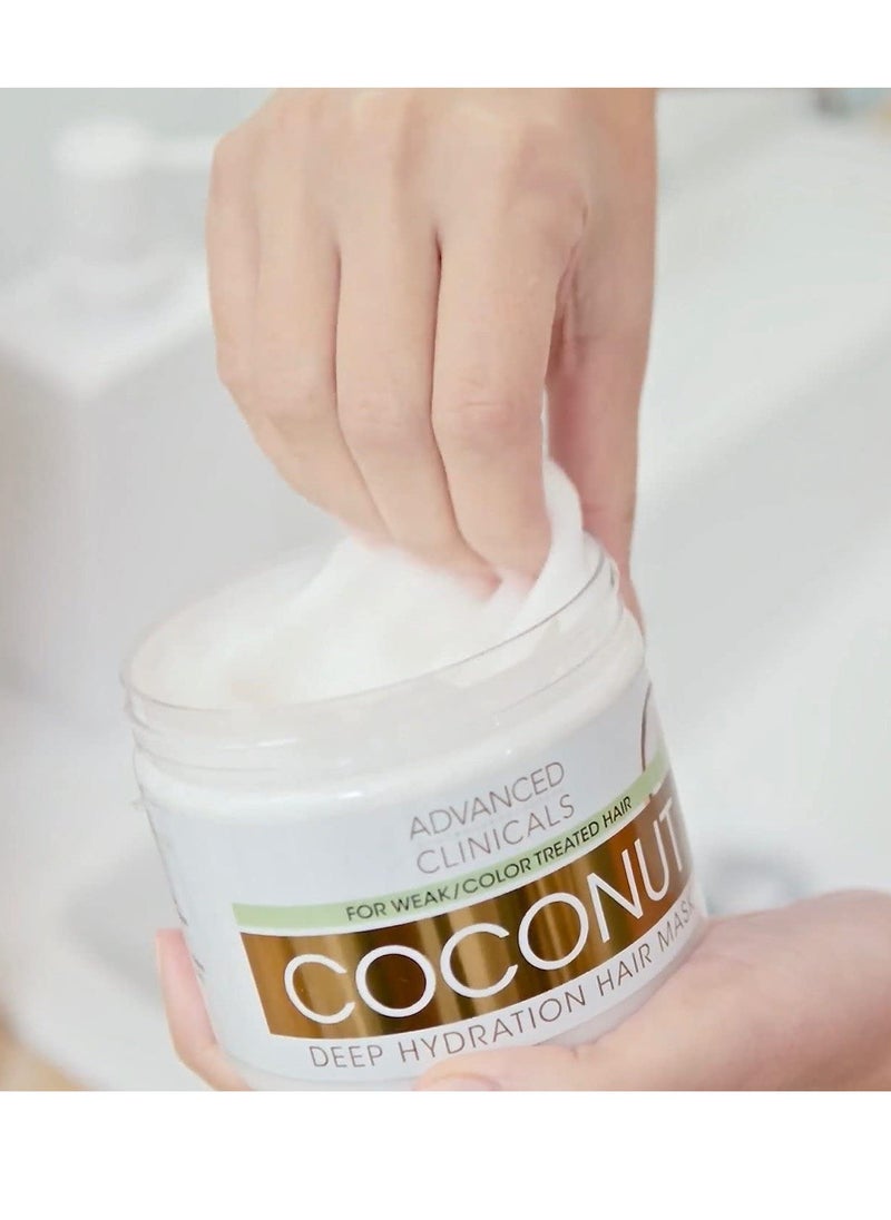 Advanced Clinicals Coconut Oil Hair Mask Treatment Deep Hydration Hair Repair Mask Conditioner To Strengthen Dry, Color-Treated, Weak Hair & Boost Hair Growth W/Shea Butter & Kelp, 12 Fl Oz