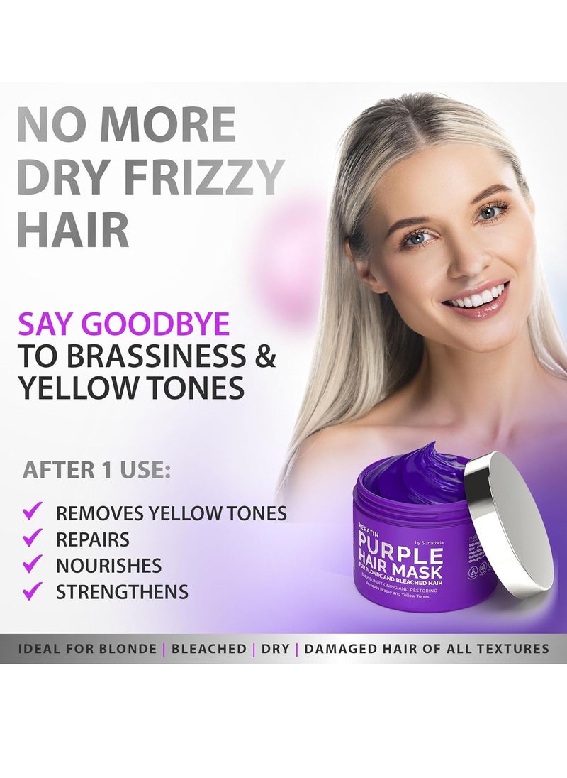 Sunatoria New Keratin Purple Hair Mask- Blonde Hair Purple Toner - Repair & Nourishment Treatment For Bleached, Brassy Hair - Blue Hair Mask, No Yellow Tones - Deep Conditioner For Color Treated Locks
