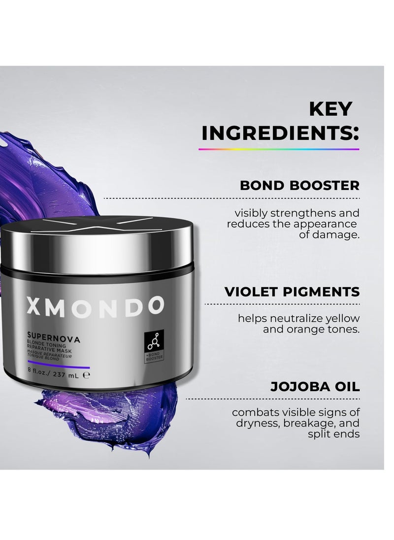 XMONDO Hair Supernova Blonde Toning Reparative Mask | Vegan Formula Reduces Unwanted Brassy & Yellow Tones on Blonde, Highlighted, and Gray Hair | 8 Fl Oz, 1-Pack