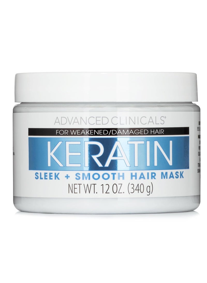 Advanced Clinicals Keratin Hair Mask Treatment, 12 Fl Oz (2-Pack), For Color Treated Hair, Detoxifying + Fortifying Repair Conditioner with Shea Butter, Helps Strengthen Broken Hair