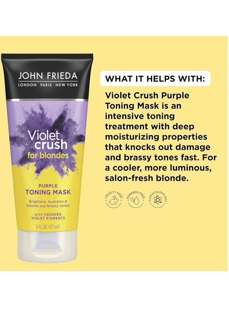 John Frieda Violet Crush Purple Toning Mask, Removes Brassy Tones, Smooths Damaged Hair Cuticles for Cooler, More Luminous, Salon-Fresh Blonde. Safe for Natural and Color-Treated Blonde Hair, 6 Oz