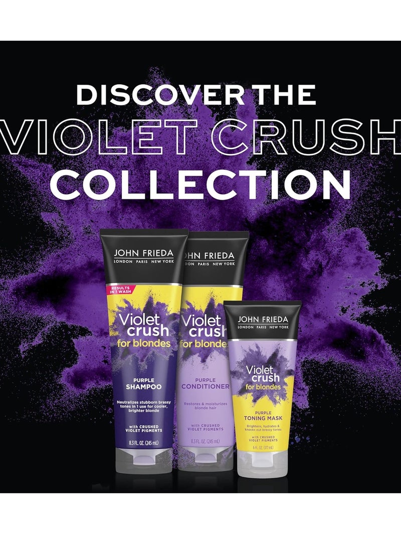 John Frieda Violet Crush Purple Toning Mask, Removes Brassy Tones, Smooths Damaged Hair Cuticles for Cooler, More Luminous, Salon-Fresh Blonde. Safe for Natural and Color-Treated Blonde Hair, 6 Oz