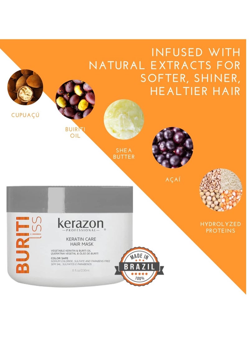 Hair Mask Anti Frizz Keratin Care, Moisturizing, Deep Hydration for Dry Damaged Hair Buriti Liss