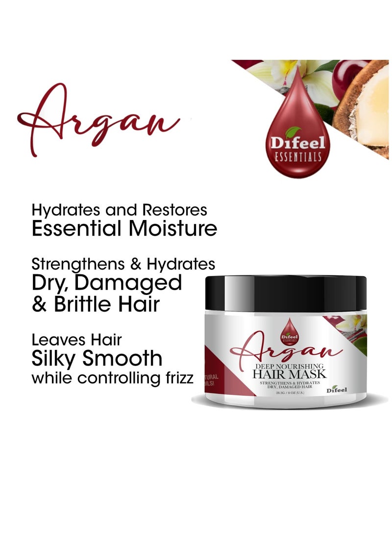 Difeel Essentials Deep Nourishing Argan Hair Mask 8 oz. - Deep Conditioning Hair Treatment Mask, Dry Hair Treatment Mask made with 100% Essential Oils