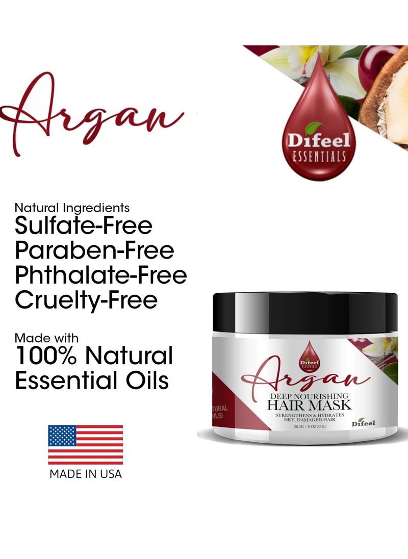 Difeel Essentials Deep Nourishing Argan Hair Mask 8 oz. - Deep Conditioning Hair Treatment Mask, Dry Hair Treatment Mask made with 100% Essential Oils