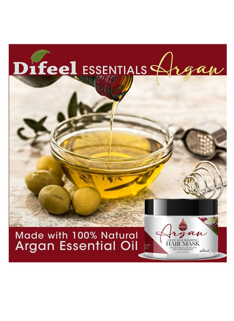 Difeel Essentials Deep Nourishing Argan Hair Mask 8 oz. - Deep Conditioning Hair Treatment Mask, Dry Hair Treatment Mask made with 100% Essential Oils