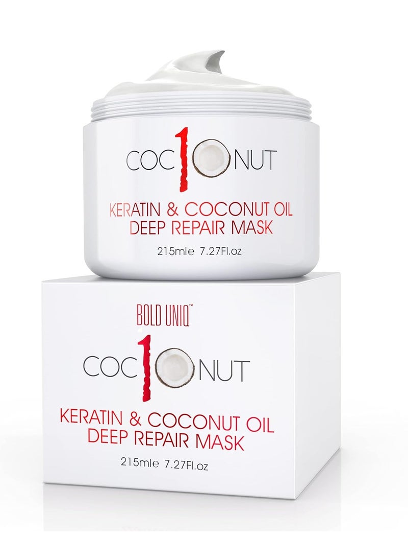 Hair Mask with Coconut Oil and Keratin Protein - Hydrating Deep Conditioning Mask- Intensive Moisturising Repair for Dry-Damaged Hair, Split Ends, Curls and Color-Treated Hair - 7.27fl.oz