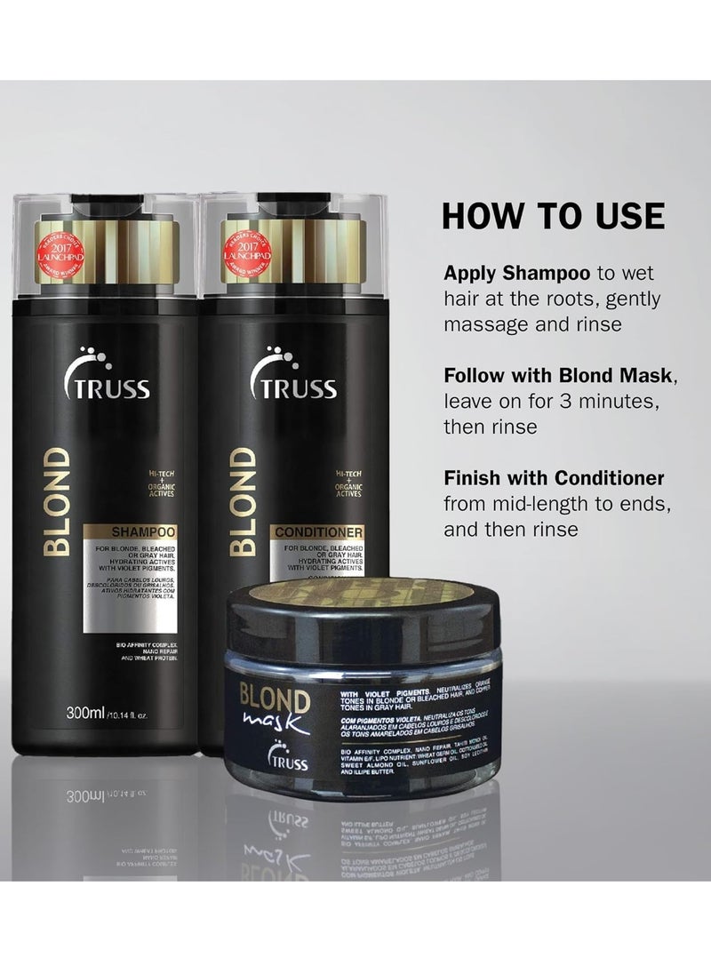 TRUSS Blond Mask - Hydrating Blonde Hair Mask + Purple Toner for Brassy Hair - Neutralizes Orange + Yellow Tones on Blonde, Bleached + Gray Hair - (6.35 oz)