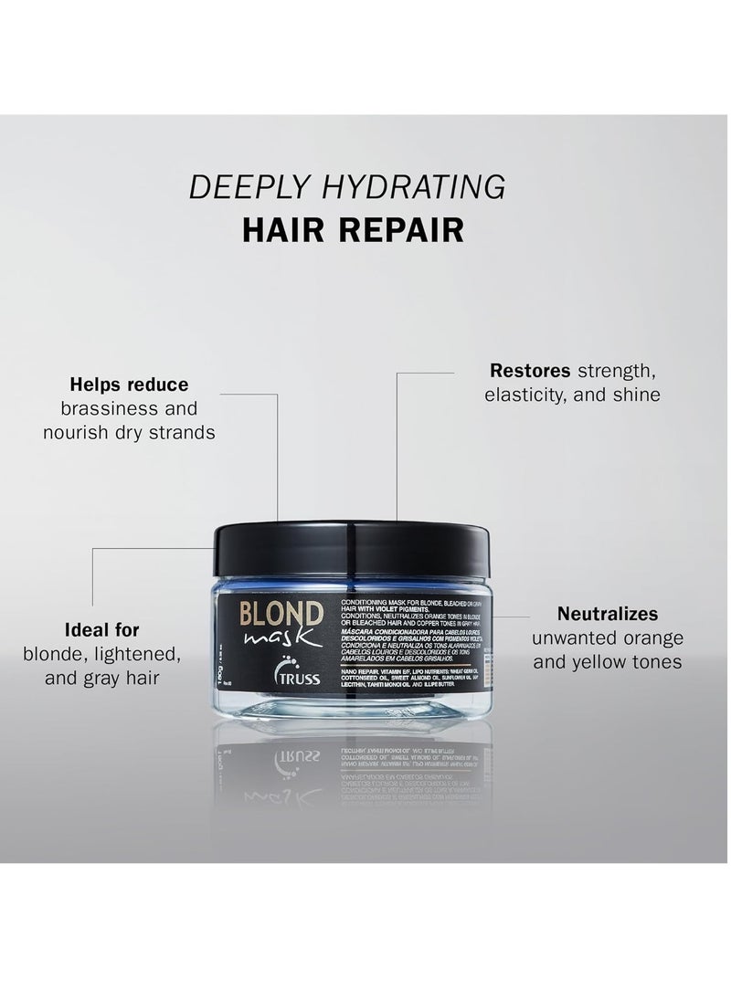 TRUSS Blond Mask - Hydrating Blonde Hair Mask + Purple Toner for Brassy Hair - Neutralizes Orange + Yellow Tones on Blonde, Bleached + Gray Hair - (6.35 oz)