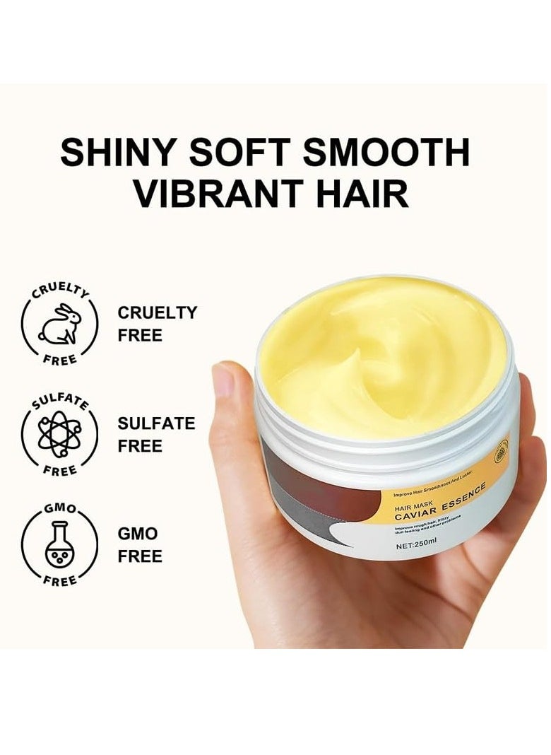 Caviar Essence Hair Mask, Collagen Hair Mask Hair Treatment Deep Repair Conditioning Argan Oil for Dry or Damaged Hair Enriched with Keratin and Vitamins Restores Shine and Softness 250ml(1PCS)