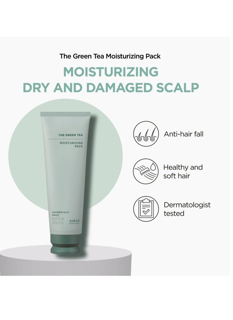 AMOS PROFESSIONAL The Green Tea Moisturizing Pack, Hair & Scalp Treatment for Thinning Hair, Korean Hair Mask, Strengthening Hair, All Hair Types, 8.4 fl.oz
