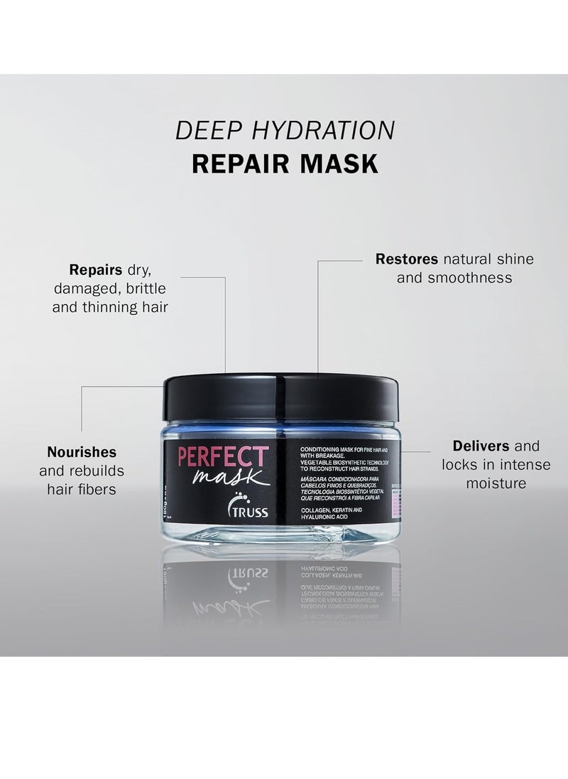 TRUSS Perfect Hair Mask with Collagen, Keratin & Hyaluronic Acid - Deep Conditioning Hair Treatment - Intense Moisture & Hydration - Repairs Fine, Thinning, Brittle, Dry Damaged Hair