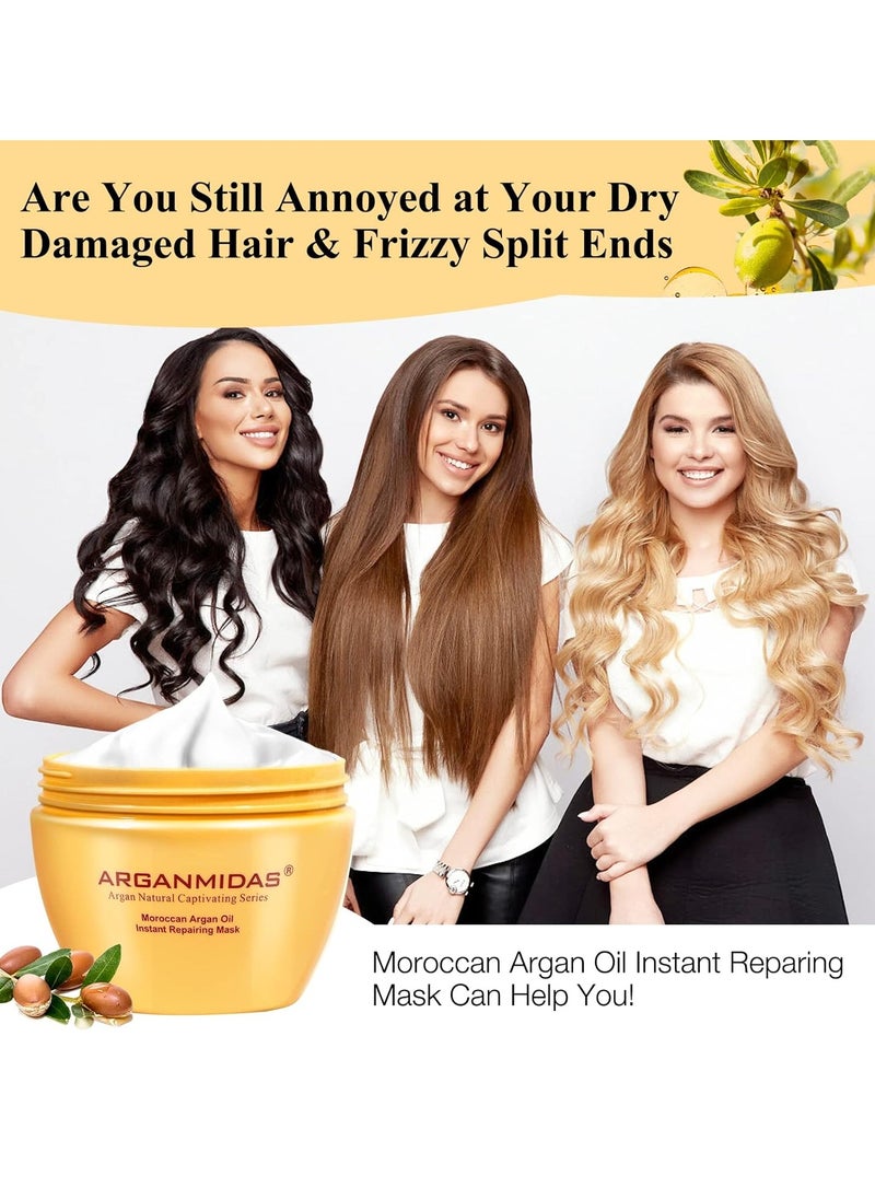 Hydrating Argan Oil Instant Repairing Hair Mask, Deep Conditioner Hair Treatment for Dry Damaged, Curly, Dye, Split End and Bleached Hair,10.2 Fl Oz