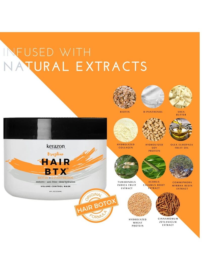 Brazilian Hair BTX Treatment Mask 8oz 236ml provides repair for damaged, dry, smoothing, deep conditioning and hydration, nutrition, shine, softness, volume control and smoothness.