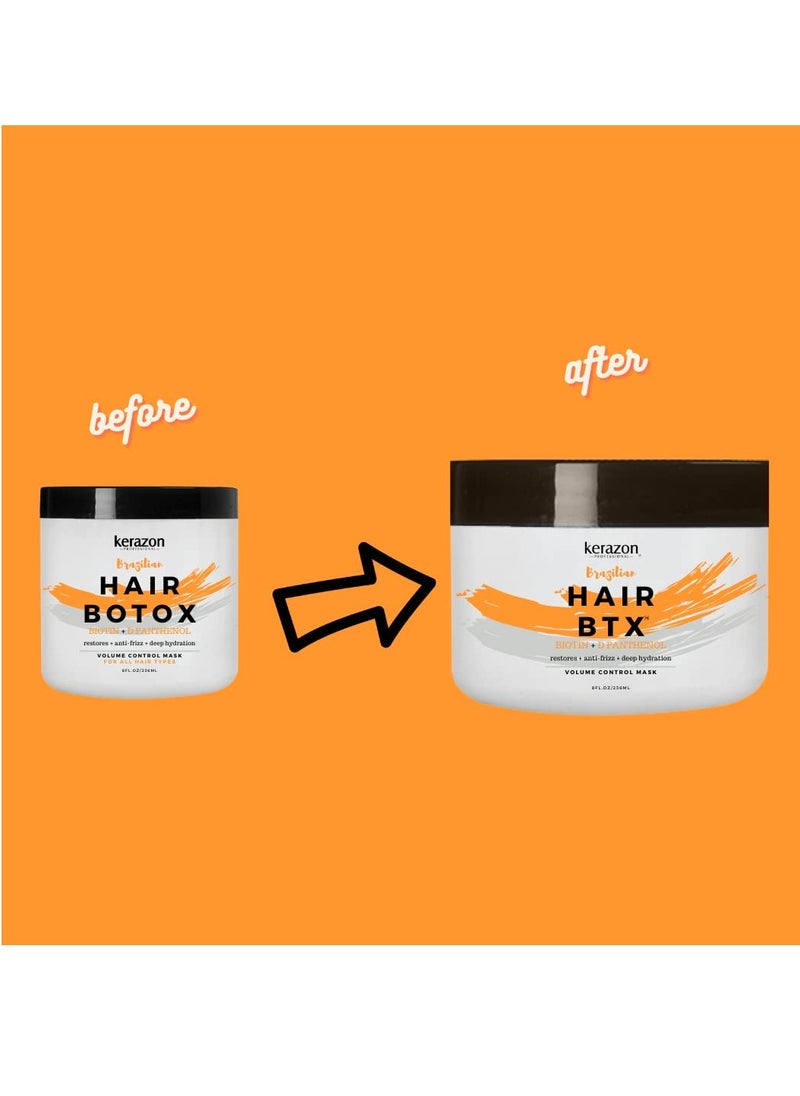 Brazilian Hair BTX Treatment Mask 8oz 236ml provides repair for damaged, dry, smoothing, deep conditioning and hydration, nutrition, shine, softness, volume control and smoothness.