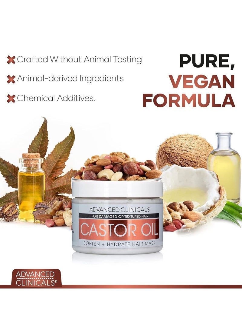 Advanced Clinicals Castor Oil Conditioning Hair Mask Natural Detangler & Hair Treatment W/Jamaican Black Castor Oil, Coconut Oil, & Biotin Repair For Color Treated, Dry, Or Damaged Hair, 12 Fl Oz
