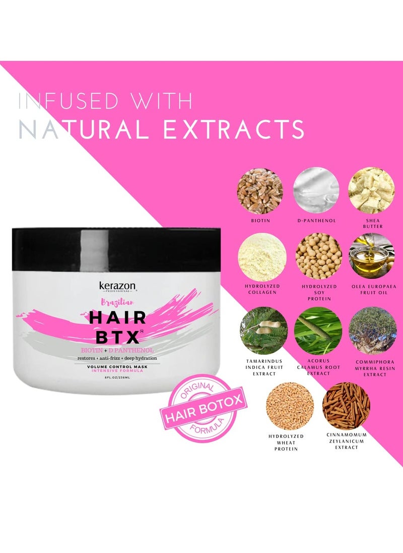 Intensive Brazilian Hair BTX Treatment 8oz 236ml For All Hair Types, Thermal Activated Hair Mask Damaged Hair and Long Lasting Volume And Frizz Control. Packaging may vary.