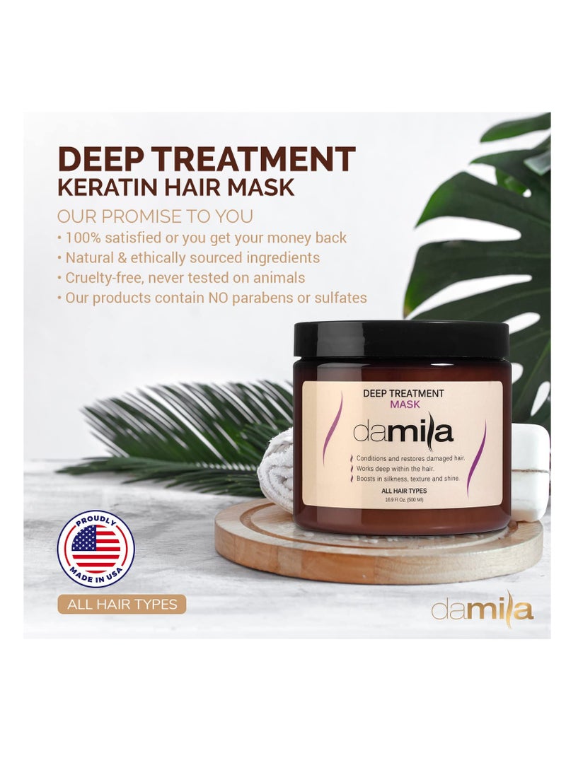 Keratin Hair Mask - Deep Conditioning for Dry, Damaged, Curly, Frizzy Hair - Repairs Split Ends, Restores Silkiness and Shine - 16.9 Fl. Oz