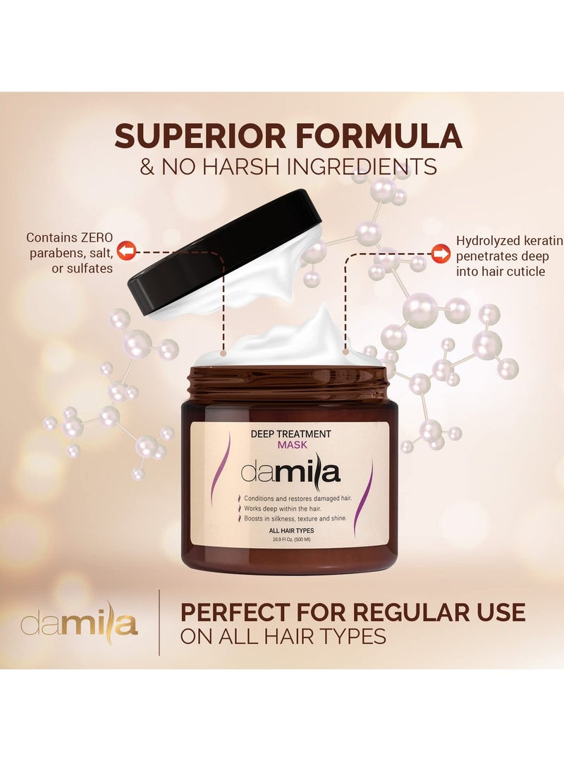 Keratin Hair Mask - Deep Conditioning for Dry, Damaged, Curly, Frizzy Hair - Repairs Split Ends, Restores Silkiness and Shine - 16.9 Fl. Oz