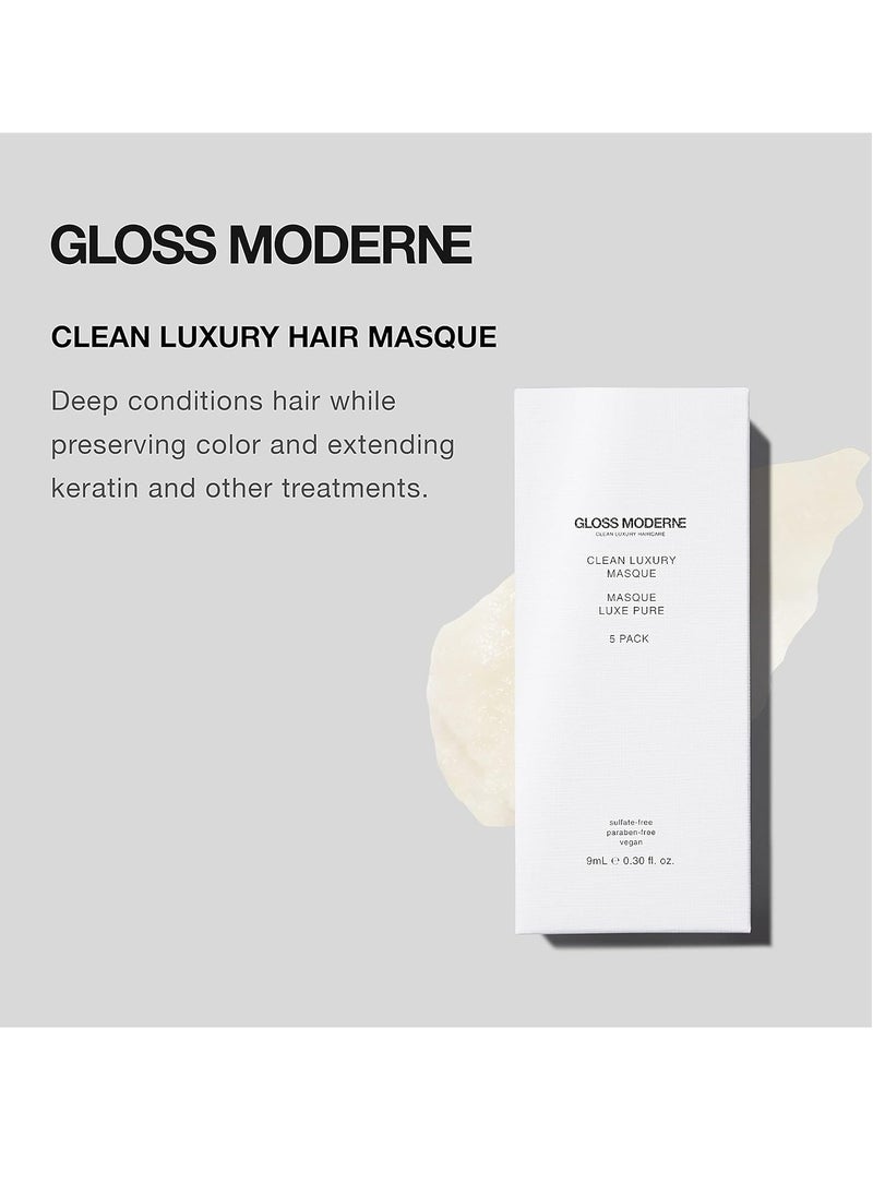 GLOSS MODERNE Clean Luxury Deep Conditioning Travel Masque, Hair Mask with Notes of Mediterranean Almond and Coconut Accented with Cognac, Controls Frizz and Adds Shine, 1.52 Fl Oz(Pack of 5)