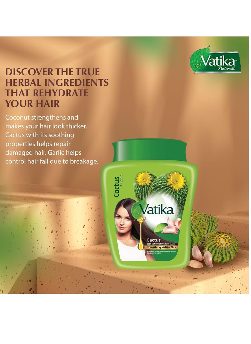 Dabur Vatika Naturals Hair Mask - Intensive Moisturizing Solution with Natural Ingredients - Revitalize and Nourish Your Mane - Rejuvenating Formula for Strong, Silky, and Smooth Hair - Cactus (500g)