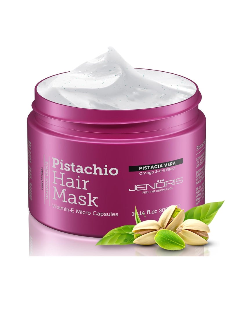 Jenoris Pistachio Hair Mask for Dry Damaged Hair – Deep Conditioning Hair Mask Treatment with Pistachio Oil & Vitamin E, For Color-Treated Hair, For Hair Repair, Paraben & Salt Free, 10.14 Fl Oz
