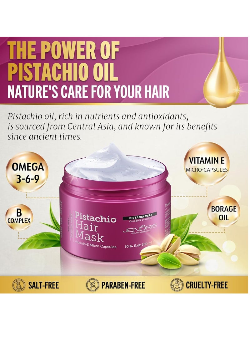 Jenoris Pistachio Hair Mask for Dry Damaged Hair – Deep Conditioning Hair Mask Treatment with Pistachio Oil & Vitamin E, For Color-Treated Hair, For Hair Repair, Paraben & Salt Free, 10.14 Fl Oz