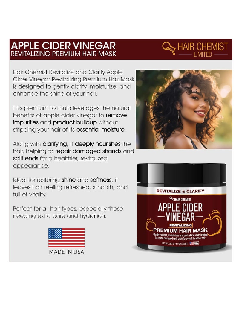Hair Chemist Revitalize & Clarify Apple Cider Vinegar Revitalizing Premium Hair Mask 12 oz. - Deep Conditioning Hair Mask for Dry Scalp and Dry Hair