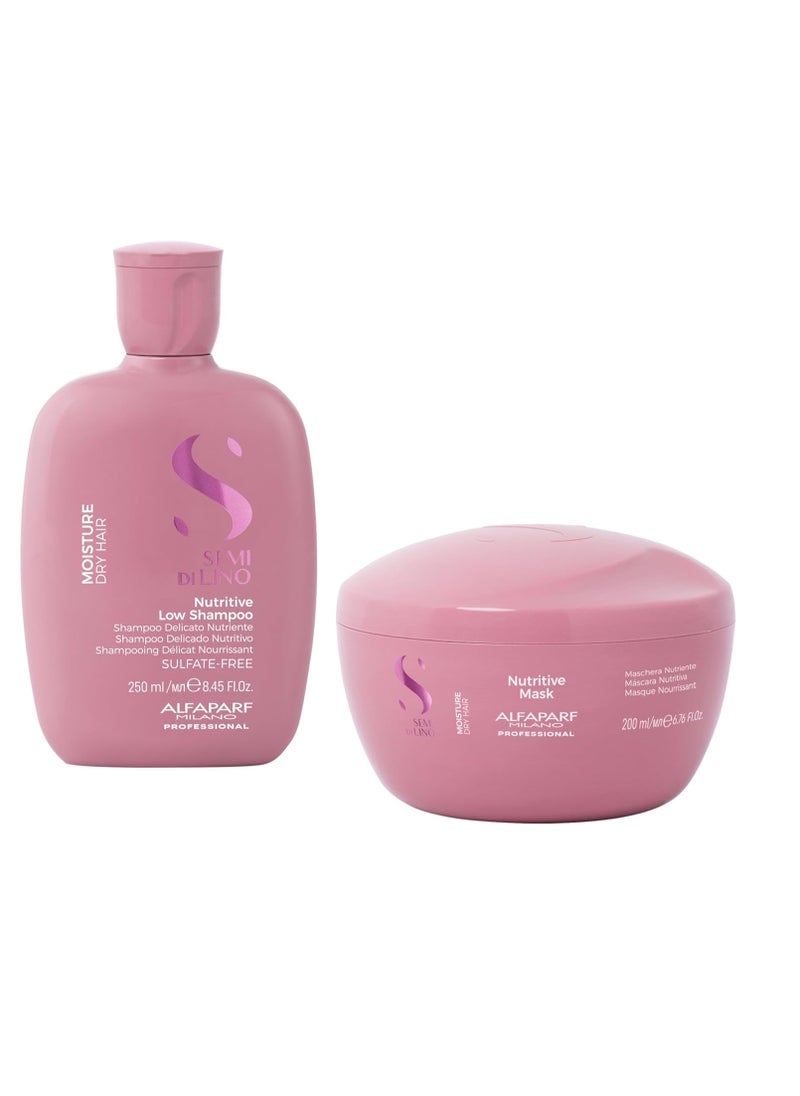 Alfaparf Milano Semi di Lino Moisture Nutritive Sulfate Free Shampoo and Hair Mask Set for Dry Hair - Hydrates, Nourishes, Softens - Safe on Color Treated Hair - Adds Shine and Softness