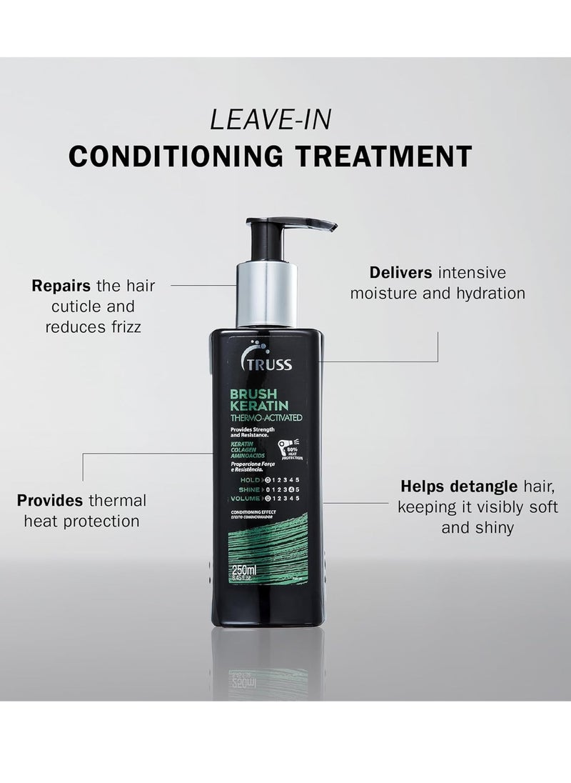 TRUSS Brush - Intensive Leave-in Hair Repair Treatment for Damaged Hair - Heat Activated with Keratin & Collagen Amino Acid Proteins - Thermal Protector That Controls Frizz; Restores Shine & Strength