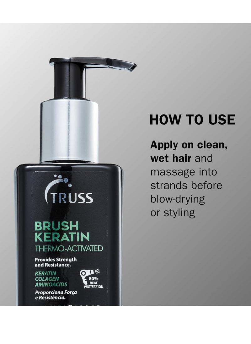 TRUSS Brush - Intensive Leave-in Hair Repair Treatment for Damaged Hair - Heat Activated with Keratin & Collagen Amino Acid Proteins - Thermal Protector That Controls Frizz; Restores Shine & Strength