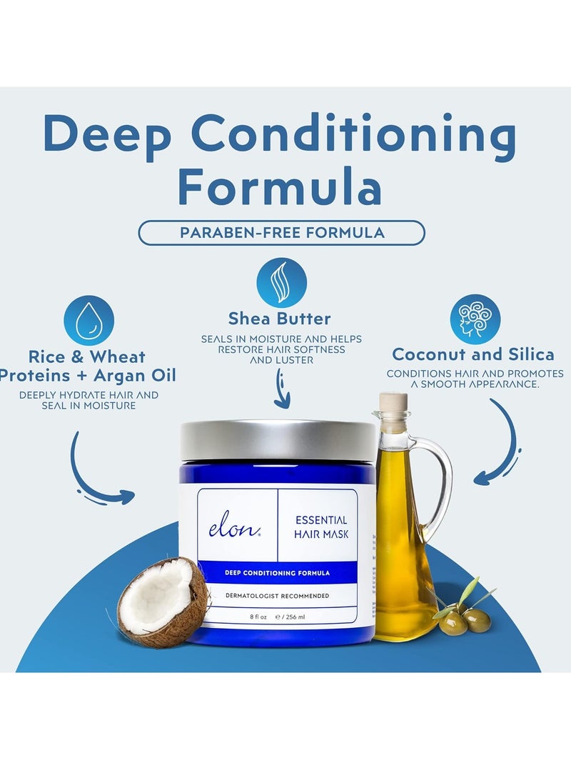 Elon Essentials Deep Conditioning Hair Mask – w/Shea Butter, Biotin, Argan & Coconut Oil – Hydrating & Conditioning for Dry Damaged Hair to Restore Shine & Silkiness (8 oz)