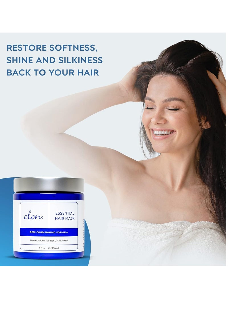 Elon Essentials Deep Conditioning Hair Mask – w/Shea Butter, Biotin, Argan & Coconut Oil – Hydrating & Conditioning for Dry Damaged Hair to Restore Shine & Silkiness (8 oz)