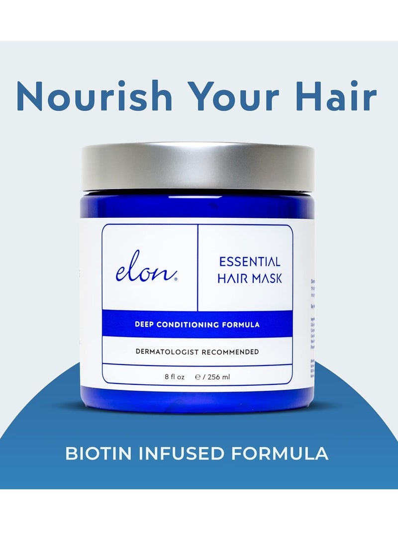 Elon Essentials Deep Conditioning Hair Mask – w/Shea Butter, Biotin, Argan & Coconut Oil – Hydrating & Conditioning for Dry Damaged Hair to Restore Shine & Silkiness (8 oz)