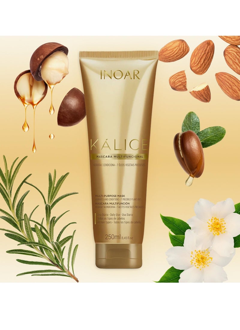 Inoar – Kalice Mask, Moisturizing Hair Mask, 7 Essential Oils, Vitamin E, Argan Oil, Moisturizing, Nourishing, Vegan Hair Product, Cruelty Free Haircare for Men and Women (8.4 oz.)