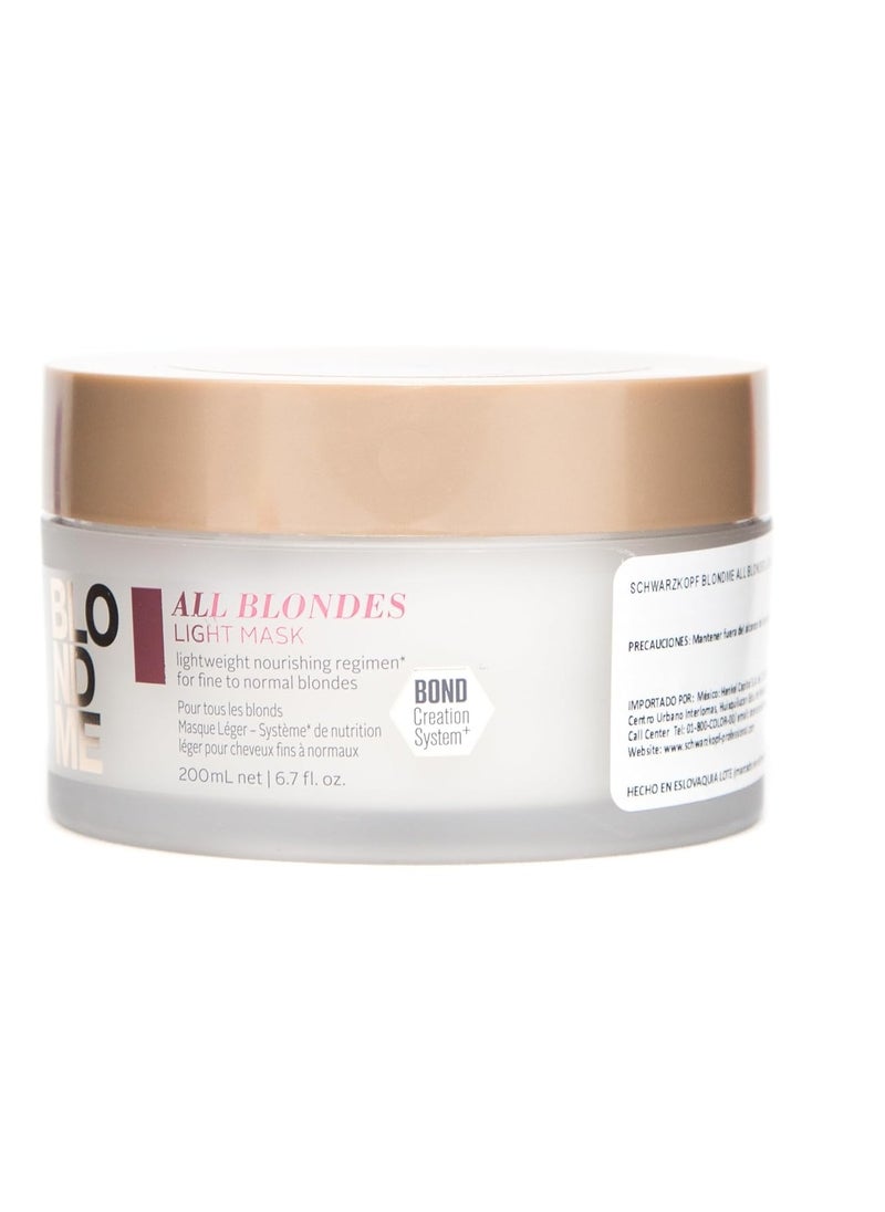 BLONDME All Blondes Light Mask 6.7 Fl Oz - Builds New Bonds - Increases Shine and Nourishing Fine to Normal Blonde Hair