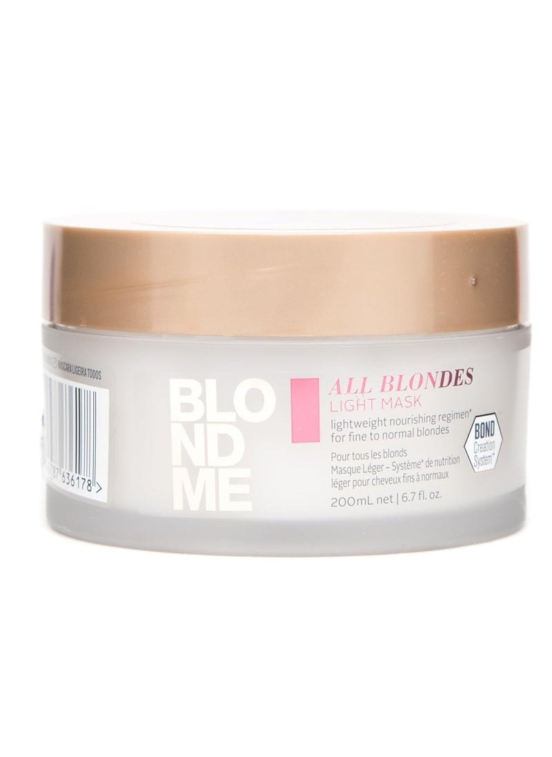 BLONDME All Blondes Light Mask 6.7 Fl Oz - Builds New Bonds - Increases Shine and Nourishing Fine to Normal Blonde Hair