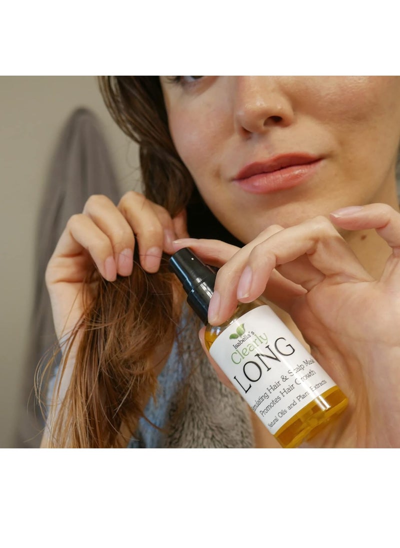 Clearly LONG, 100% Natural Hair Strengthening + Conditioning Leave In Treatment for Split Ends, Dry Damaged Hair with Castor, Jojoba, Argan Oils | Sulfate Free, Alcohol Free (60 mL)
