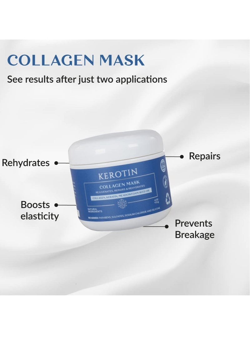 Kerotin Collagen Hair Mask - Hair Treatment Conditioner with Keratin, Collagen, and Vitamin E, Repair Damaged Hair, Prevent Breakage, and Control Frizz. Made in the USA (16 fl oz, 2 units)