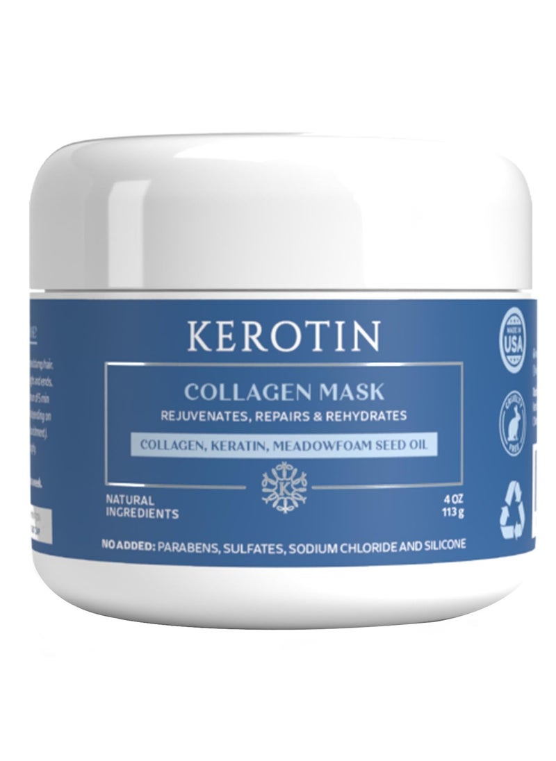 Kerotin Collagen Hair Mask - Hair Treatment Conditioner with Keratin, Collagen, and Vitamin E, Repair Damaged Hair, Prevent Breakage, and Control Frizz. Made in the USA (16 fl oz, 2 units)