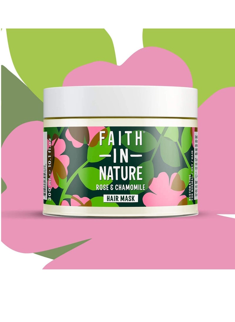 Faith in Nature Natural Wild Rose & Chamomile Hair Mask, Restoring, Vegan & Cruelty Free, Parabens and SLS Free, For Normal to Dry Hair, 300ml