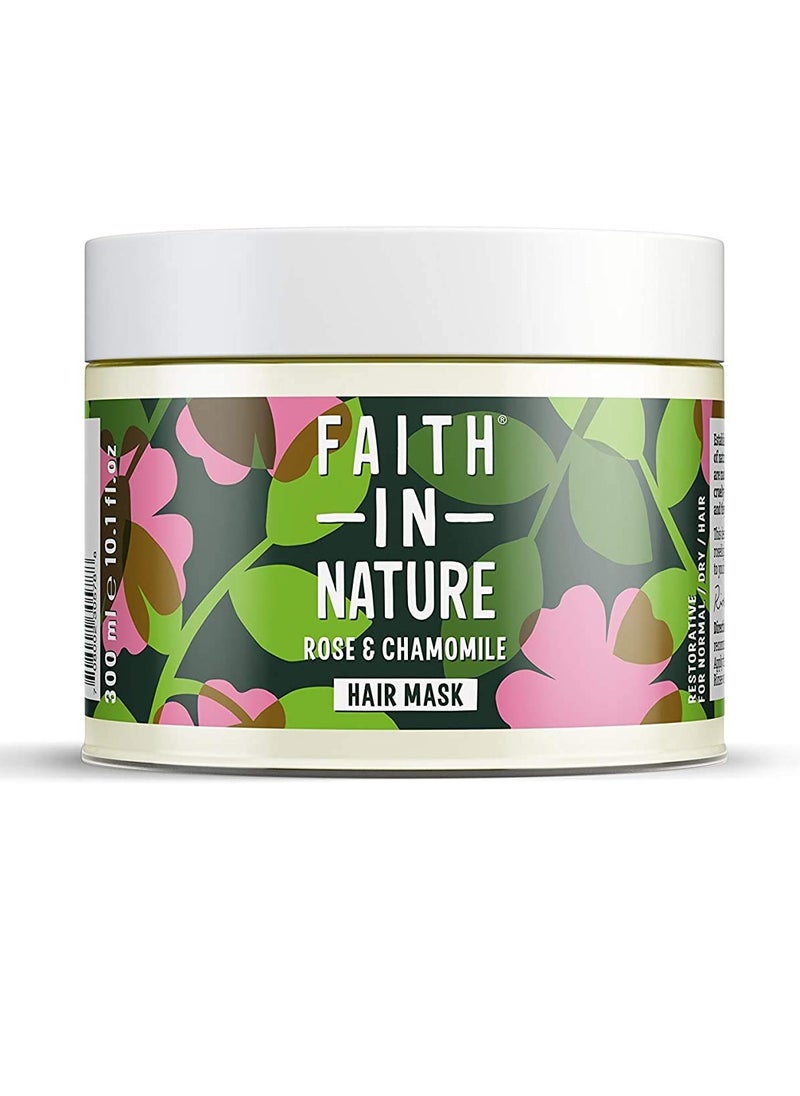 Faith in Nature Natural Wild Rose & Chamomile Hair Mask, Restoring, Vegan & Cruelty Free, Parabens and SLS Free, For Normal to Dry Hair, 300ml