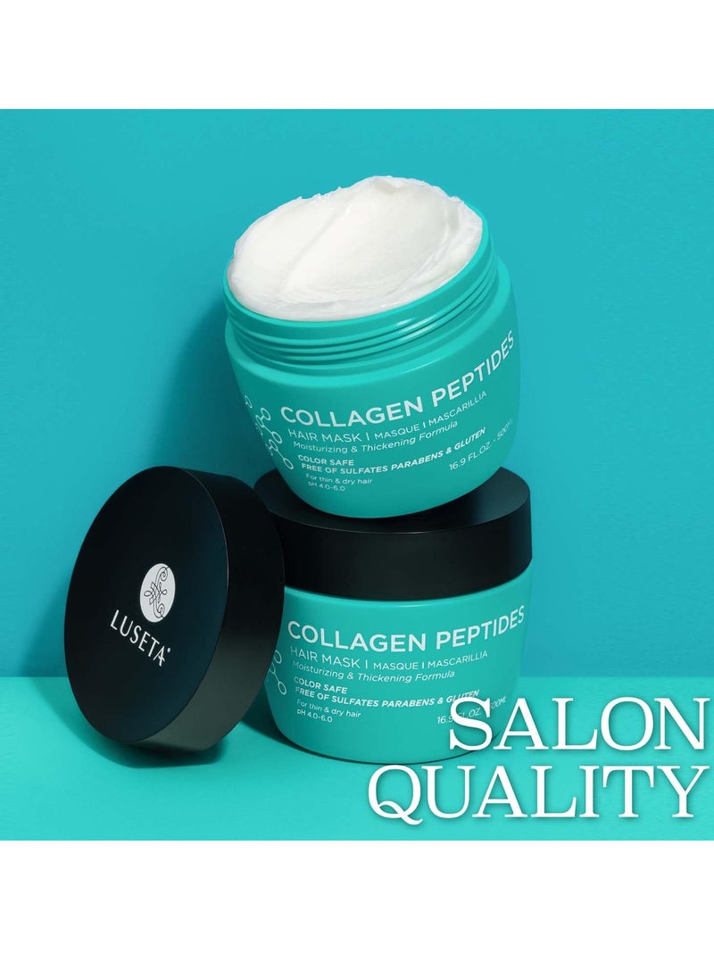 Luseta Thickening Hair Mask with Collagen Peptides Strenghten and Moisturize for Thin & Dry Hair, Promote Thickness and Reduce Breakage for Fuller-Looking Hair 16.9oz